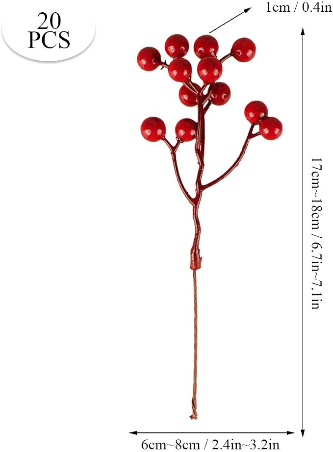 Fangoo 20 Pack 7 Inch Artificial Red Berry Picks - Image 2