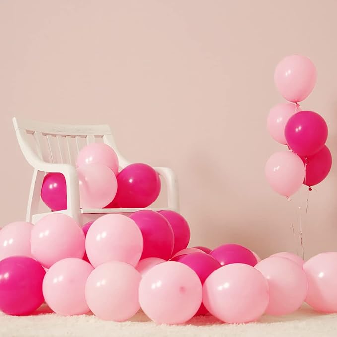 100pcs Light and Hot Pink Balloons 12 Inch w/Ribbon - Image 4