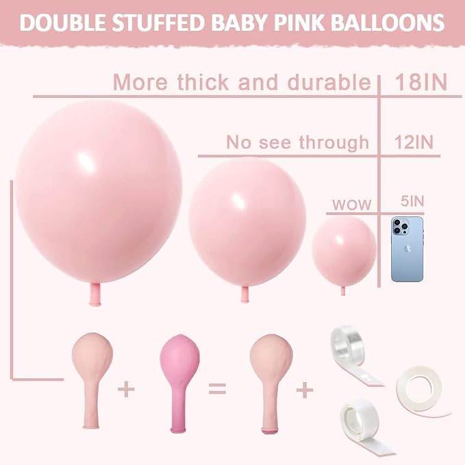 Pastel Light Pink Balloons Double Stuffed Pink Balloon Garland Arch Kit - Image 3