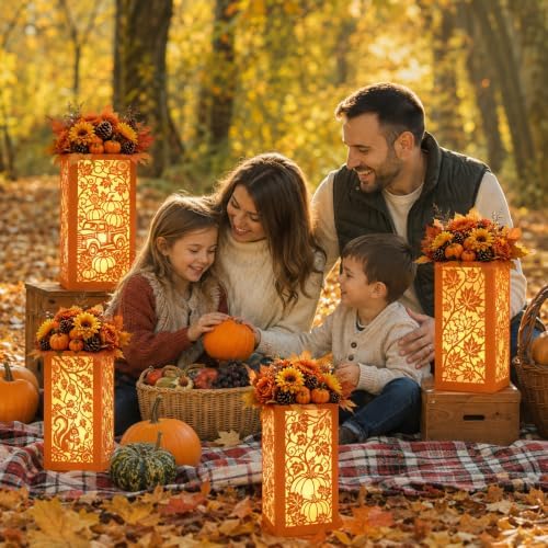 4PCS Fall Decorations for Home Thanksgiving Table Centerpiece Box for Floral Arrangements Autumn Harvest Table Decor with Maple Leaves Pumpkin Squirrel Truck Design - Image 3