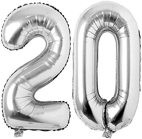Jonhamwelbor 20 Number Balloons Silver Giant Jumbo Big Large Number 20 Foil by Jonhamwelbor
