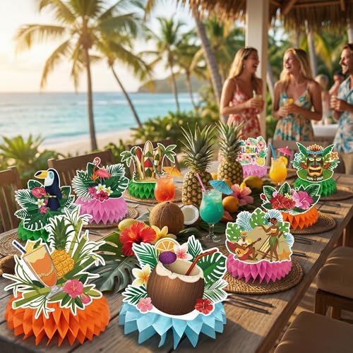 Luau Party Decorations - 9 PCS Hawaiian Honeycomb Table Centerpiece for Tiki and Love Island Hawaiian Theme Party Favors Supplies | Tropical Party Decorations for Summer Beach Pool Birthday Wedding - Image 4