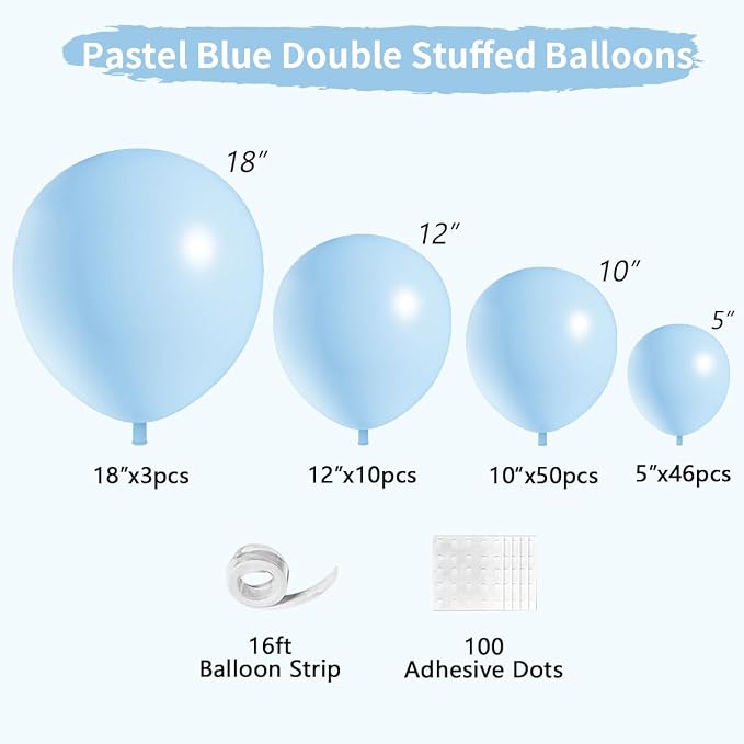 Double Stuffed Pastel Blue Balloons Different Size 115Pcs 5/10/12/18 Inch - Image 2
