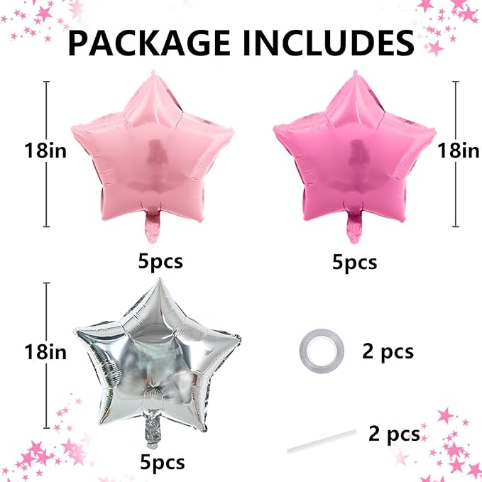 TONIFUL 15 Pcs Star Balloons 18 Inch Large Silver and Pink Foil Balloons | Big - Image 2