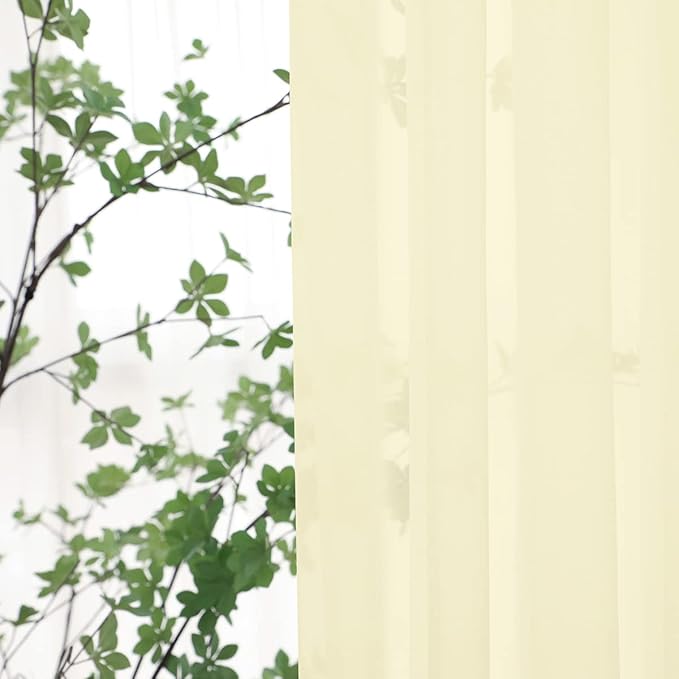 Window Light Yellow Sheer Curtains 145 Inches Long 2 Panels Sheer Curtain Basic Rod Pocket Panel for Bedroom Children Living Room Yard Kitchen (Light Yellow, 52" W x 145" L | 2 pcs)