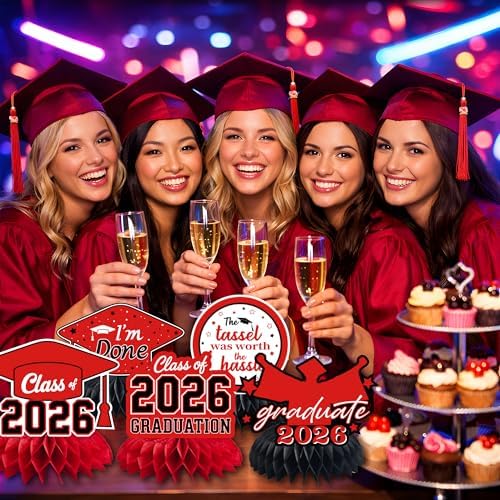Graduation Decorations 2026 2027 - Red Graduation Honeycomb for Table Centerpiece | Graduation Party Decorations Class of 2026,Table Toppers for Graduation Party Favors Supplies Indoor Outdoor - Image 7
