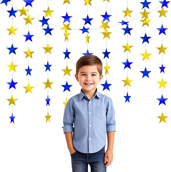 Blue Gold Shining Star Hanging Garland Blue Gold Hanging Sparkling Star - Image 4
