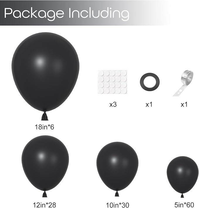 Ouddy Party 129Pcs Black Balloons Different Sizes 18 12 10 5 Inch, Latex - Image 2