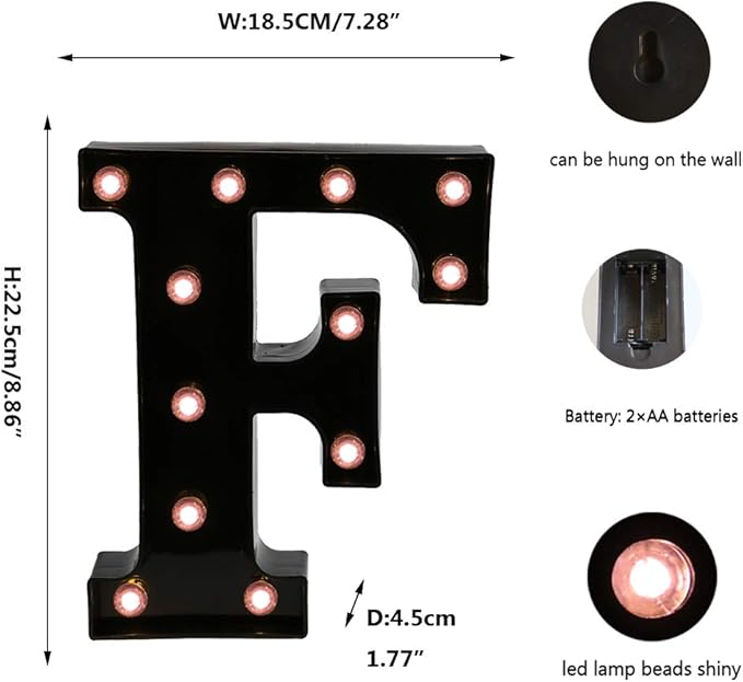 OYCBUZO Light Up Black Alphabet Marquee Letters Sign LED Marquee Number Lights Sign for Night Light Home Bar Christmas Lamp Birthday Party Wedding Decoration F