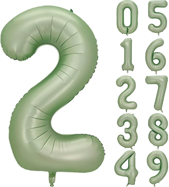 Number 2 Balloon, 40-Inch Sage Green Number Balloon | 40-inch foil balloon by GifloonOfficial