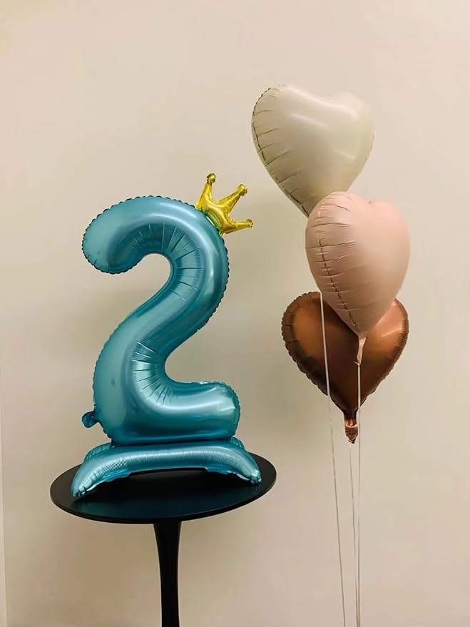 Blue Crown Number 2 Foil Balloon Standing Blue digital 2 Foil Balloon | - Image 5