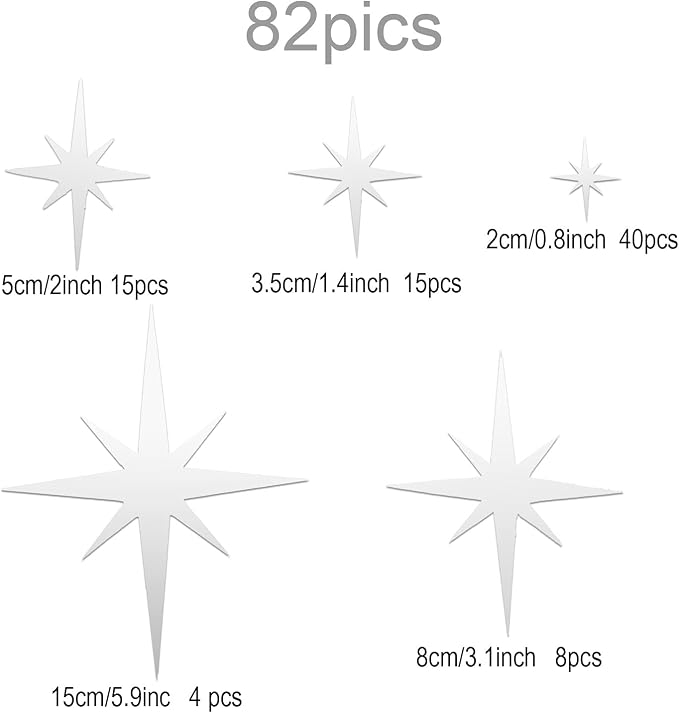 Zonon 82 Pieces Mirror Wall Stickers Star Wall Decals Decor Removable 3D - Image 4