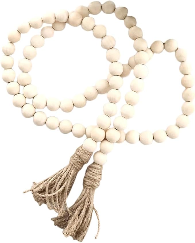 IMIKEYA Wood Bead Garland with Tassels 57In Natural Rustic Farmhouse Decor by IMIKEYA