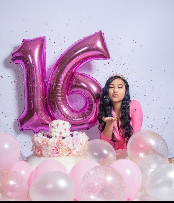 6 Balloon Numbers Birthday Decorations, 40In Rose Purple Balloons - Image 3