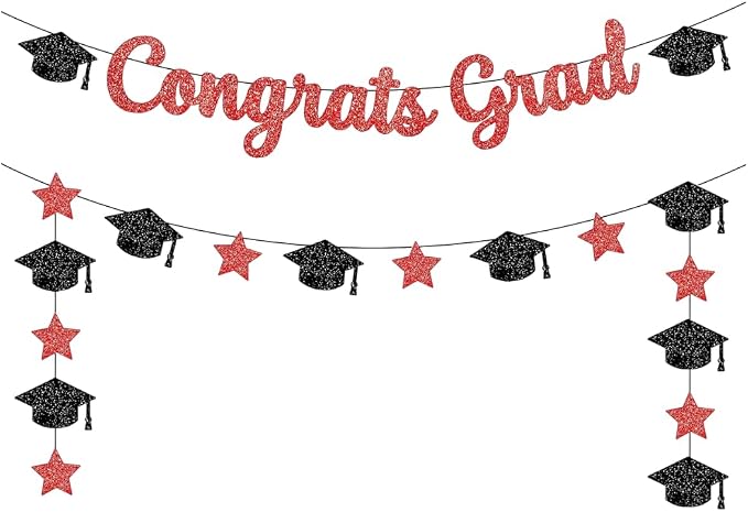 KatchOn Graduation Decorations 2026 | Glitter Congrats Grad Banner Red and Black by KatchOn