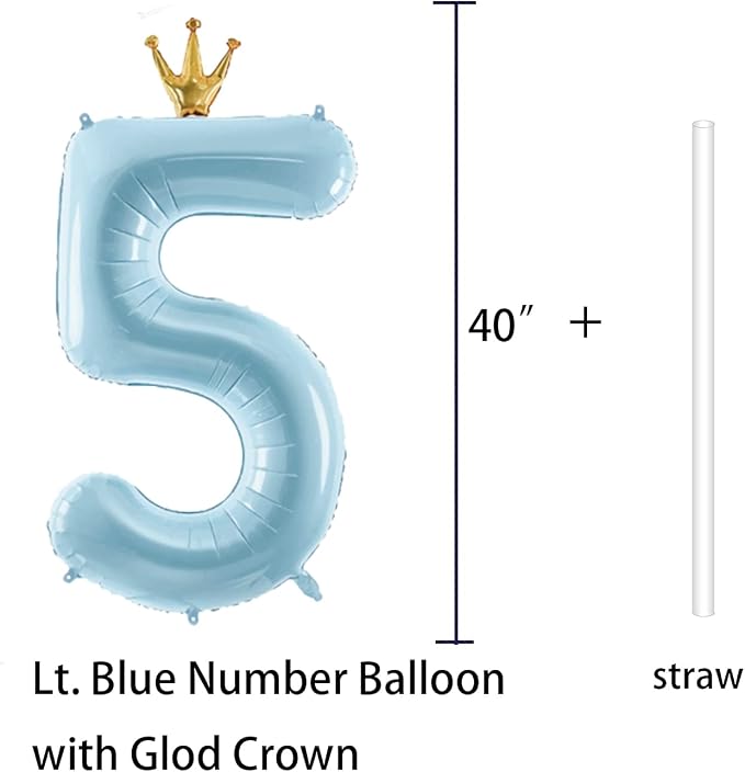 Number 5 Foil Balloon with Crown, 40-Inch Light Blue | Light blue number 5 foil - Image 2