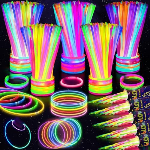 SHQDD 500 Glow Sticks Bulk Party Pack, 8” Neon Glow Sticks, DIY Glowsticks with Connectors Bracelets & Necklaces, Glow in the Dark Party Supplies for Kids, Adults, Parties, Halloween & New Year by SHQDD