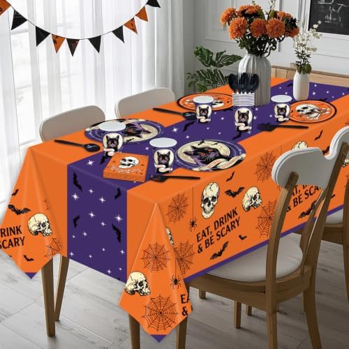 145 Pcs Spooky Halloween Party Tableware Set – Black Cat Skull Disposable Plates, Cups, Napkins and Tablecloth for Gothic Trick or Treat, Haunted House Halloween Party Supplies for 24 Guests - Image 5
