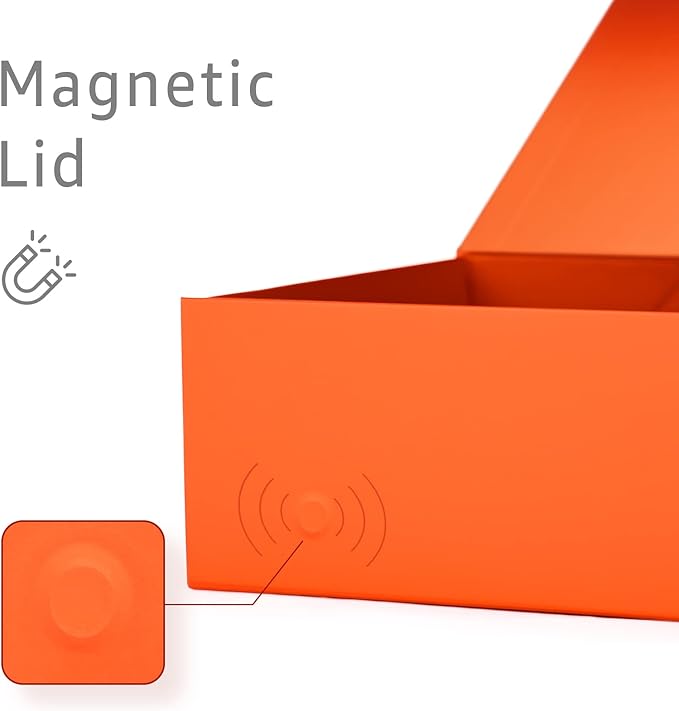 LIFELUM Gift Boxes 13.85 x 8.35 x 4.45 inch 5 Pack Gift Boxes with Lids Contains Card, Ribbon, Shredded Paper Filler (Orange)