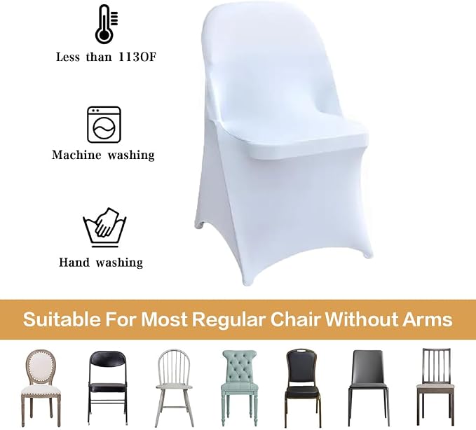 100 Pcs White Folding Chair Cover Washable Removable Universal Fitted Chair - Image 4