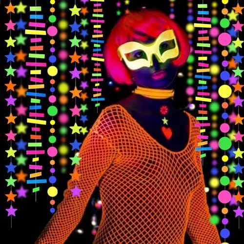 703feet UV Paper Neon Garland Neon Streamers Glow in The Dark Glow Party Supplies and Decorations Glow in The Dark Streamers Blacklight Reactive Fluorescent Black Light Neon Party Supply for Birthday - Image 6