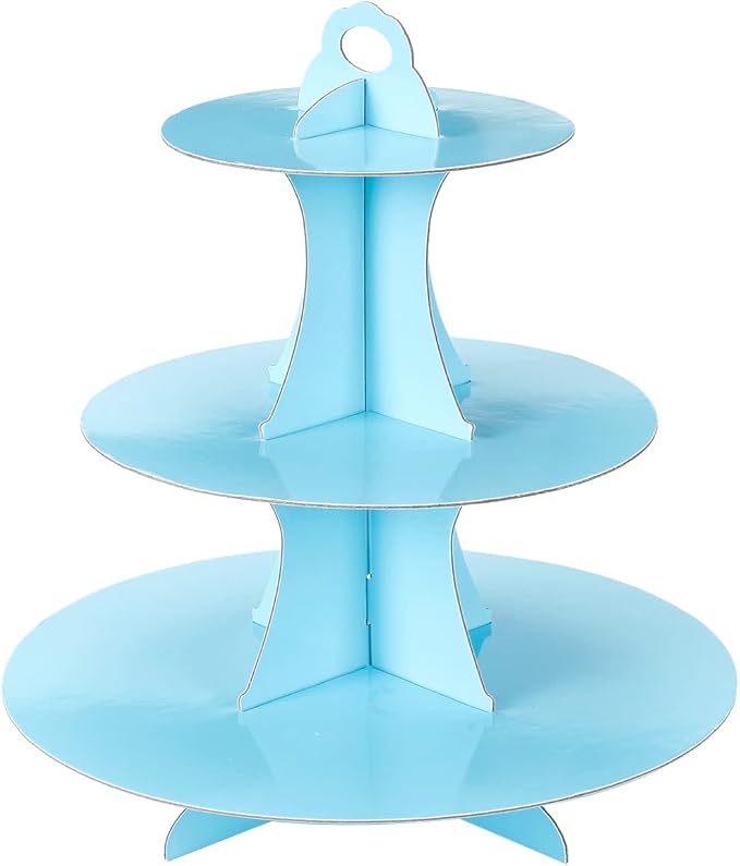 2Pcs 3-Tier Cupcake Stand, Cake Stand holder, Tiered DIY Cupcake Stand Tower for Dessert Table Displays, Birthday Theme Party Favors Decoration, Floral Tea Party, 12" W x 12.8" H, Light Blue