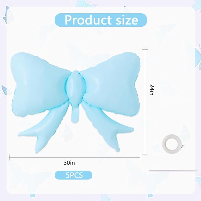 Vuzvuv 5 Pcs Big Blue Bow Balloons, 30 Inch Foil Bow Balloon - Image 2