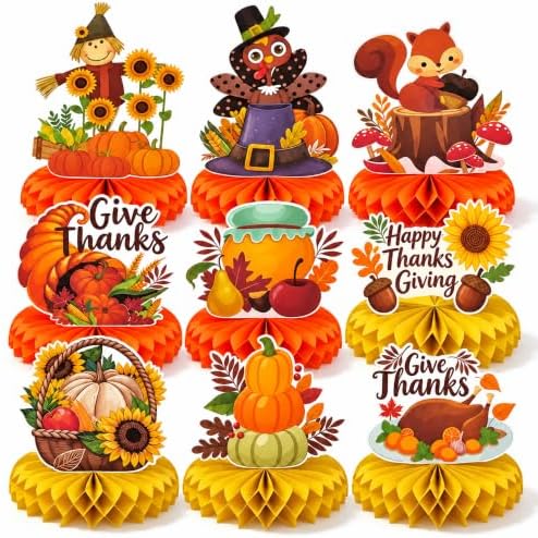 OHOME Thanksgiving Table Decor - 9 PCS Honeycomb | Thanksgiving Decorations Indoor Outdoor - Fall Centerpieces for Tables | Friendsgiving Party Decorations Supplies Favors Essentials for Home Kitchen by OHOME