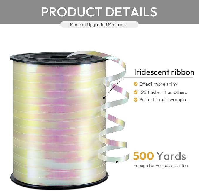 White Gradient Curling Ribbon, 1/5" Wide x 500 Yards Christmas Curling Ribbons - Image 2