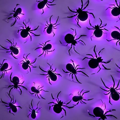 DR.DUDU 36 Pack Halloween Wall Decor Light up Spiders, Purple by DRDUDU