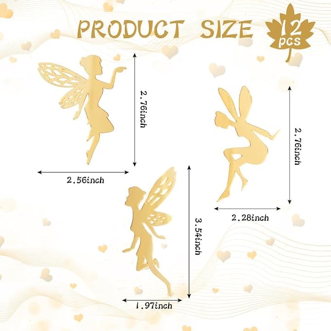 12PCS Gold Fairy Cupcake Toppers Acrylic Fairy Cake Decor - Image 2