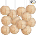 24 Pcs Print Burlap Paper Lanterns Round Chinese Paper Lanterns Farmhouse Boho by Hortsun