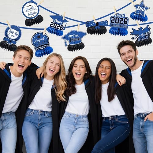Graduation Decorations 2026 2027 - Blue Graduation Honeycomb for Table Centerpiece | Graduation Party Decorations Class of 2026,Table Toppers for Graduation Party Favors Supplies Indoor Outdoor - Image 5