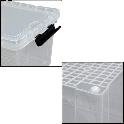 Ggbin 4 Packs 50 Quart Plastic Container Bin with Lids, Latching Storage Box with Wheels, Clear