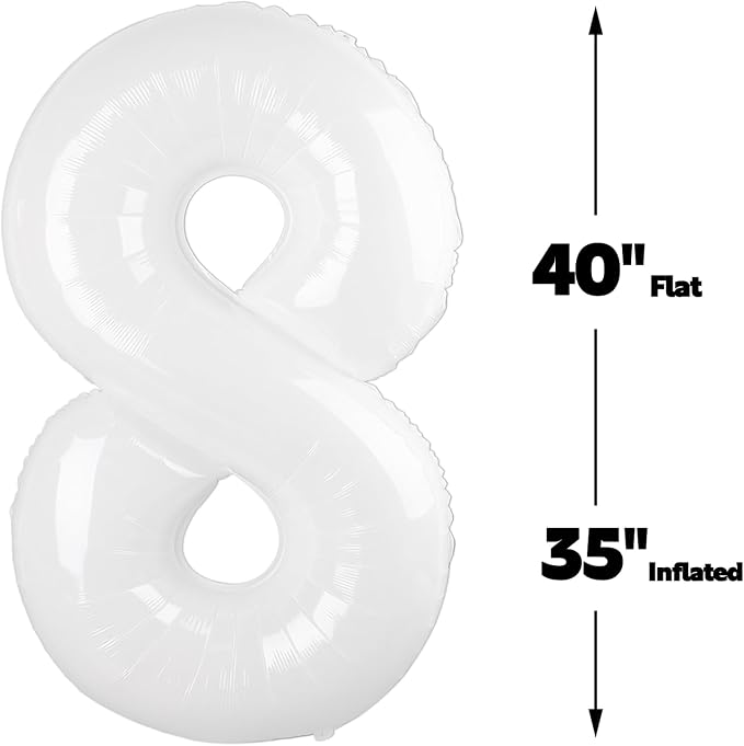 White Number 8 Balloon 40 inch, Balloon numbers party supplies, deco photo shoot - Image 2