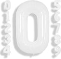 SUWEN 40 Inch White Large 0 Balloon Number Big Foil Helium Numbers 0-9 | Giant by SUWEN