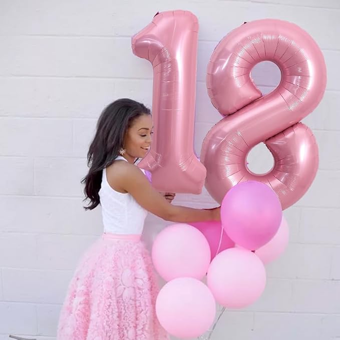 TONIFUL 40 Inch Pink Number 18 Balloon Large Foil 18th Birthday Decorations | - Image 3
