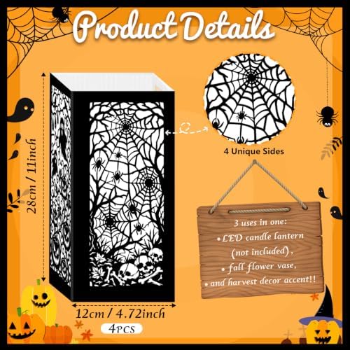 8 Pcs Halloween Table Centerpieces Floral Vase Boxes Spooky Silhouette Cutout Paper Lantern Spider Web Ghost Goodie Candy Boxes for Indoor Table Decor, Party Supplies 5x5x9.5in - Image 2