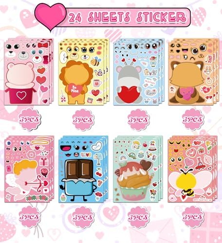 Valentines Stickers for Kids - Valentines Day Gifts for Kids School Classroom - DIY Valentine's Crafts Treats Party Favors Valentine Day Decorations(24 Sheets) - Image 3