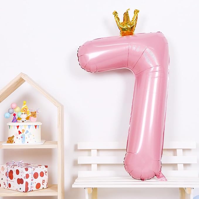40 Inch Crown Pink Number 7 Balloon, Big Conjoined Light Pink Mylar Helium 7 - Image 7