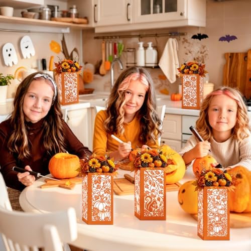 4PCS Fall Decorations for Home Thanksgiving Table Centerpiece Box for Floral Arrangements Autumn Harvest Table Decor with Maple Leaves Pumpkin Squirrel Truck Design - Image 5