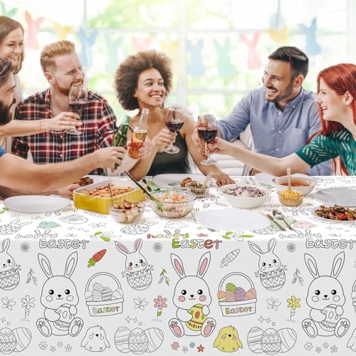 Childom 1 Pack Easter Tablecloth Coloring Tablecloth,Easter Decorations Crafts for Kids,54 x 108 Inch Disposable Paper Table Cover,Giant Coloring Poster for Gifts Games Activities Holiday Party Favors - Image 5