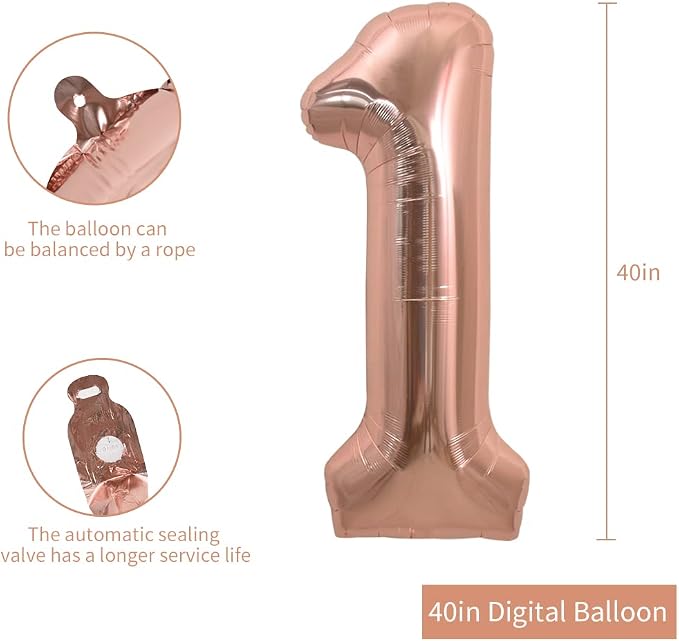 TONIFUL 40 Inch Rose Gold Large Numbers Balloons 0-9, Number 1 Digital 1 Helium - Image 2