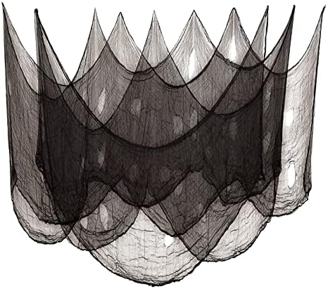 (30 x 420 in. Halloween Creepy Cloth, Spooky Giant Cheese Cloth Tapestry for Halloween Party Supplies Decorations Outdoor Yard Home Wall Decor, Black by DealKits