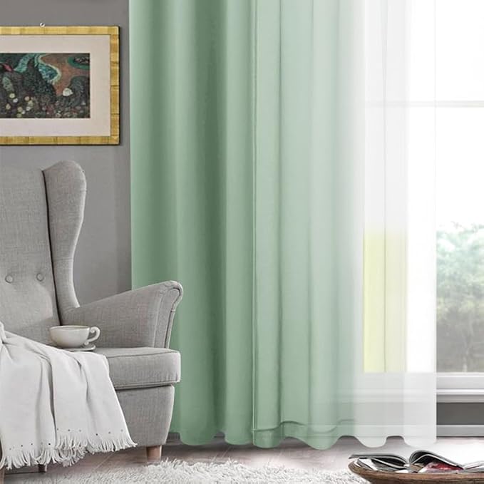 DWCN Light Sage Faux Linen Ombre Sheer Curtains - Image 6