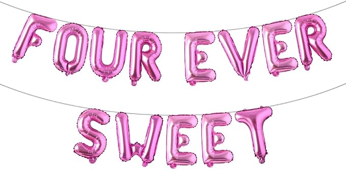 Four Ever Sweet Birthday Decorations, 4 Four Years Old Fourth 4th Girl Boy by RUIANSI