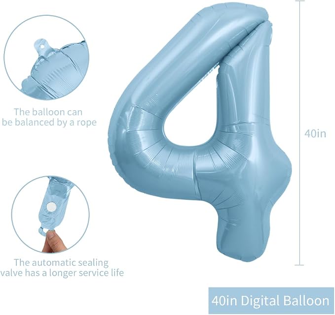 TONIFUL 40 Inch Light Blue Large Numbers Balloon 0-9 Foil Mylar Big Number - Image 2