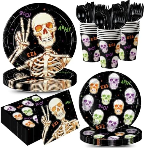 168pcs Halloween Plates Napkins Skeleton Plates Halloween Party Supplies by Hylvorena