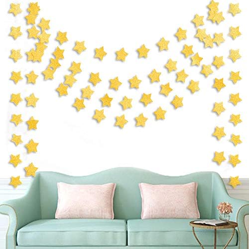 6 Pcs Gold Glitter Star Paper Garland Twinkle Bunting Banner Hanging Decorations - Image 2