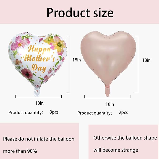 Pink Mother's Day Balloons Flowers Heart Balloons - Image 2
